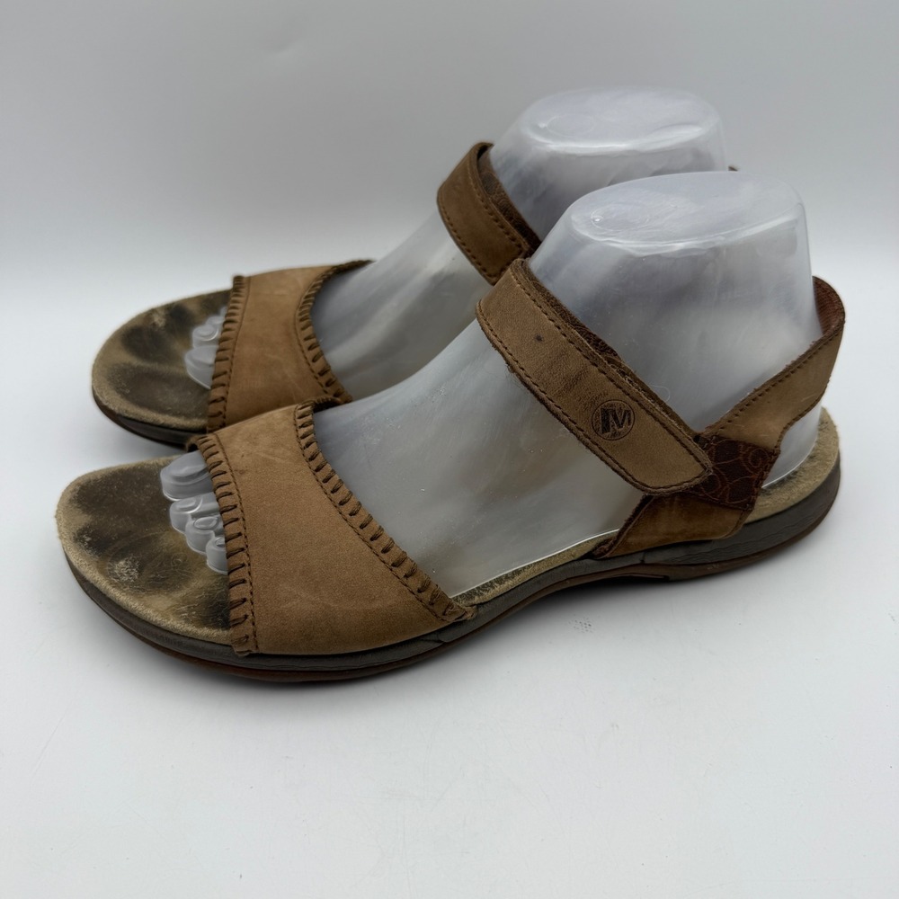 Merrell QForm Sandals Womens 9 Brown Leather Comfort Walking Hook Loop J57532